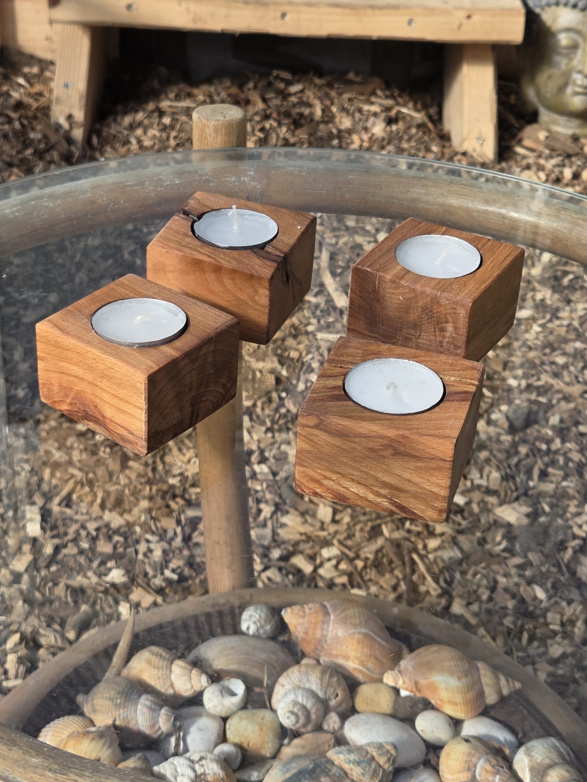 Unika Fyrfadsstager i Spaltet Bøgetræ 6X6X4 cm - Billede 7